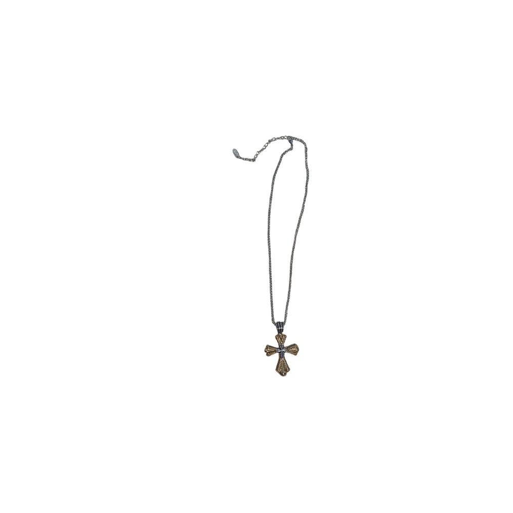 Mainstreet Collection Two tone Cross Pendant Necklace 18" Textured Ornate